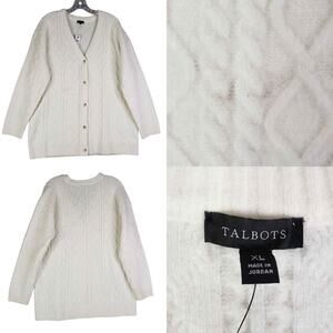 Talbots Cardigan Sweater Women’s White Cable Knit Size XL New